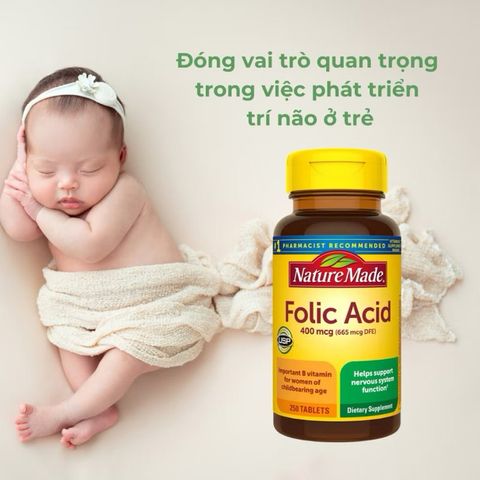 Viên uống Bổ máu Folic Acid 400mcg Nature Made - Vitamin Tổng Hợp cho Phụ Nữ Mang Thai (250 viên)