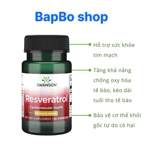Viên Uống Resveratrol 100mg - Hỗ Trợ Tim Mạch, Chống Lão Hóa, Tăng Cường Sức Khỏe Tế Bào - 30 Viên Bổ Sung Chất Chống Oxy Hóa