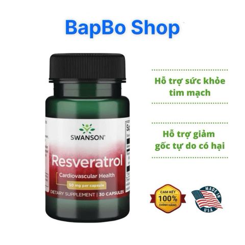 Viên Uống Resveratrol 100mg - Hỗ Trợ Tim Mạch, Chống Lão Hóa, Tăng Cường Sức Khỏe Tế Bào - 30 Viên Bổ Sung Chất Chống Oxy Hóa