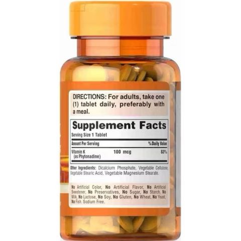 Viên uống đẹp da hỗ trợ đông máu chắc xương Vitamin K 100mg Puritan's Pride - 100 viên tăng cường sức khỏe và sắc đẹp da