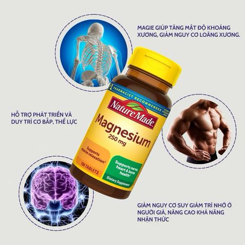 Viên uống bổ sung Magie Nature Made Magnesium 250mg- 400mg 180v