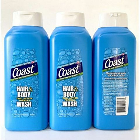 Sữa Tắm Gội Nam 2 in 1 Coast Hair & Body Mỹ - Dưỡng Da & Tóc, Hương Biển Tươi Mát, Dung Tích 946ml