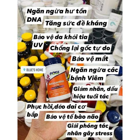 Viên uống bổ sung NOW Astaxanthin 4mg - Giải pháp trẻ hoá cơ thể, chống lão hoá, chống oxy hoá hiệu quả, bảo vệ sức khỏe và làn da