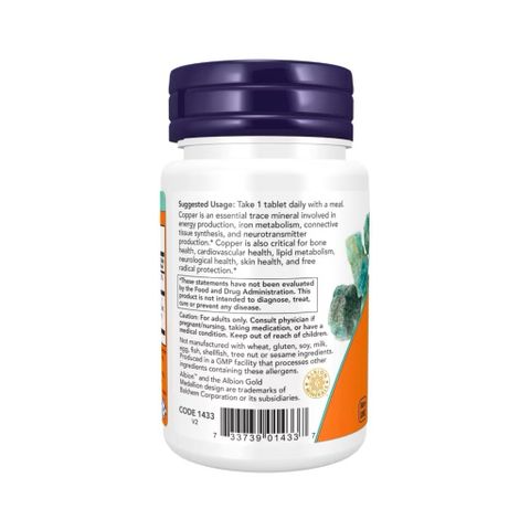Viên uống bổ sung Đồng NOW Copper Glycinate 3mg – Hỗ trợ xương khớp và miễn dịch, 120 viên cho sức khỏe tối ưu