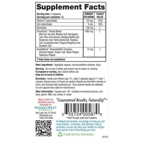 [Date 8/2025] Viên uống hỗ trợ viêm xoang, nghẹt mũi Sinus Clear Ridgecrest Herbal