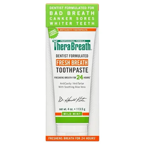 Kem Đánh Răng TheraBreath Mild Mint - Hơi Thở Thơm Mát, Công Thức Nha Sĩ, 113.5g, Không Chứa Fluoride, Dành Cho Người Lớn & Trẻ Em