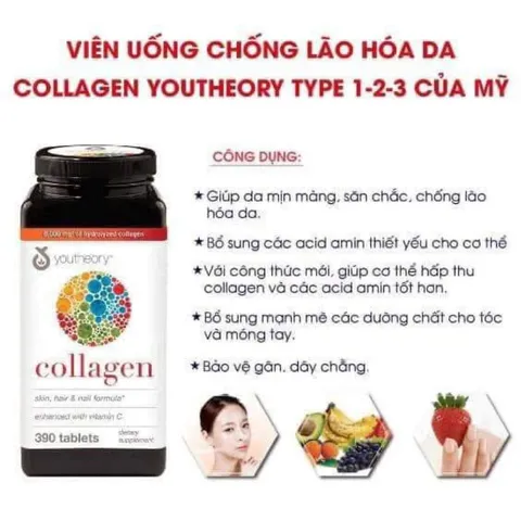 Viên Uống Bổ Sung Collagen Youtheory 390 Viên - Giúp Đẹp Da, Tóc Khỏe Mạnh, Chống Lão Hóa Cùng Amino Acid Tự Nhiên Mỹ