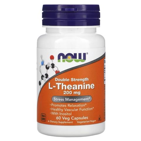 Viên uống giảm stress Now L-Theanine 200mg - Bổ não, thư giãn tinh thần, giảm lo âu, không gây buồn ngủ, 60 viên