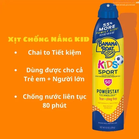 Xịt chống nắng trẻ em Banana Boat Kids Max protect & play cho bé  SPF 50-100