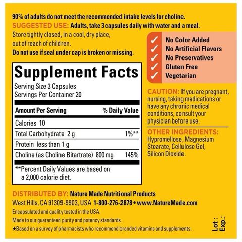 Viên uống Nature Made Choline Extra strength Dosage 800mg