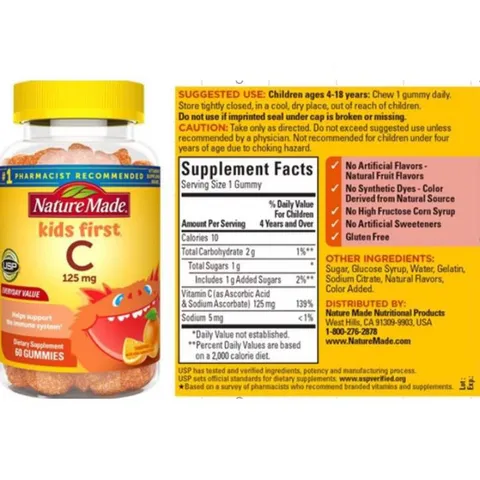 [Date 1/2023] Kẹo dẻo Kids First Vitamin C Gummies 125mg (60 viên)