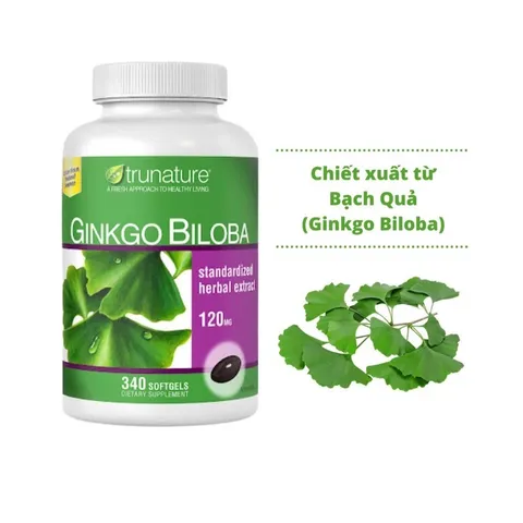 Viên Uống Bổ Não Trunature Ginkgo Biloba 120mg - Hỗ Trợ Tăng Cường Trí Nhớ, Cải Thiện Tuần Hoàn Máu, 340 Viên Mỹ