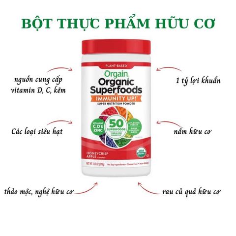 [Date 2/2023] Bột siêu thực phẩm tăng cường miễn dịch Orgain Organic Superfoods Immunity Up 378g