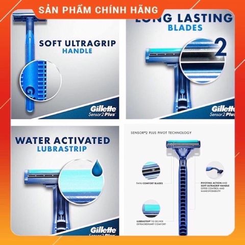 Dao Cạo Râu Gillette Sensor Plus 2 Lưỡi - Thiết Kế Thông Minh Chống Đau Rát, Lưỡi Thép Không Gỉ, Dành Cho Nam