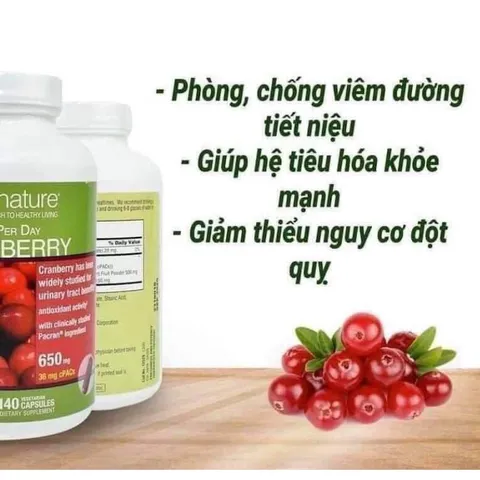 Viên uống Trunature Cranberry 650mg hỗ trợ viêm đường tiết niệu - 140 viên nâng cao sức khỏe và miễn dịch người lớn