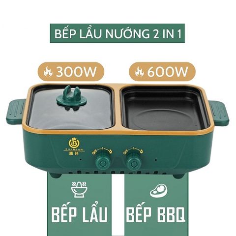 Bếp Lẩu Nướng Điện Đa Năng 2 Ngăn SHANBAN 2 Trong 1 Siêu Chống Dính - Bếp Nướng và Nồi Lẩu Cao Cấp Cho Gia Đình 3-5 Người