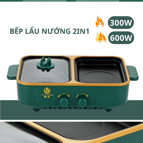 Bếp Lẩu Nướng Điện Đa Năng 2 Ngăn SHANBAN 2 Trong 1 Siêu Chống Dính - Bếp Nướng và Nồi Lẩu Cao Cấp Cho Gia Đình 3-5 Người
