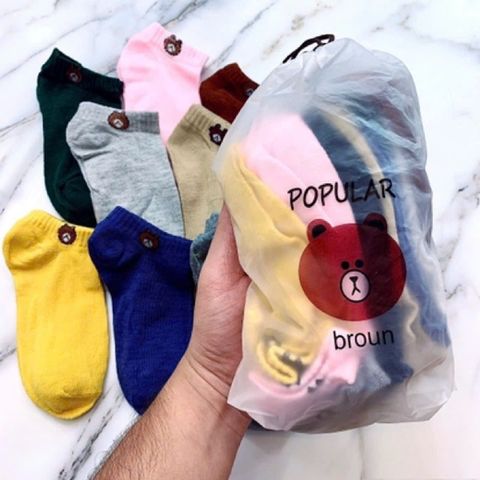 Bộ 10 Đôi Tất Gấu Brown Cute Đủ Màu - Vớ Thời Trang Dễ Thương Kèm Túi Đựng, Quà Tặng Độc Đáo Cho Mọi Lứa Tuổi