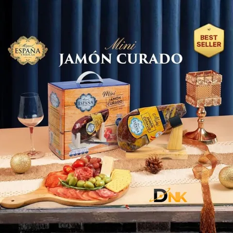 Đùi heo muối Espana Mini Jamon Curado Tây Ban Nha 1kg - Hương vị đặc trưng, set hoàn hảo gồm giá đỡ và dao cắt cho tiệc tùng.