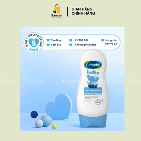 Sữa Tắm Gội Cetaphil Baby Dịu Nhẹ 400ml - Chiết Xuất Hoa Cúc Hữu Cơ, An Toàn Cho Da Nhạy Cảm Của Bé