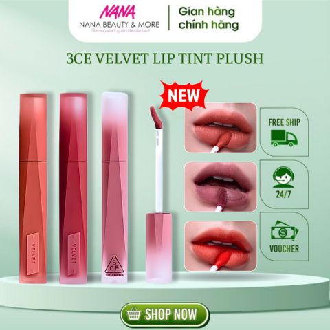 Son Nhung Lì 3CE Velvet Lip Tint Plush - Son Kem Mềm Mại, Bền Màu, Dưỡng Ẩm Cho Đôi Môi Quyến Rũ, Bảng Màu Trendy 2023