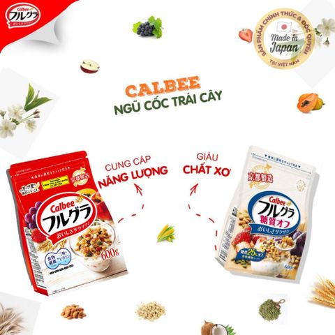 Ngũ Cốc Calbee Nhật Bản 600g Đỏ - Ngũ Cốc Dinh Dưỡng Nhiều Trái Cây, Thực Phẩm Ăn Sáng Tốt Cho Sức Khỏe