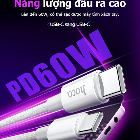 Dây Cáp Sạc Hoco THM206 Type C - USB-C 60W Và IP 27W Dài 1M - Sạc Nhanh Cho Điện Thoại Và Thiết Bị Điện Tử