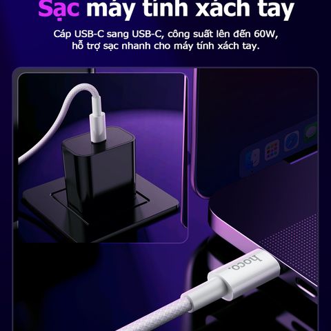 Dây Cáp Sạc Hoco THM206 Type C - USB-C 60W Và IP 27W Dài 1M - Sạc Nhanh Cho Điện Thoại Và Thiết Bị Điện Tử