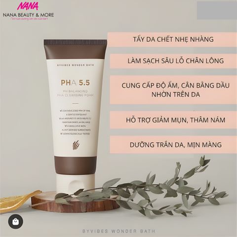 Sữa Rửa Mặt BYVIBES Wonder Bath PHA 5.5 - Tẩy Tế Bào Chết, Làm Sạch Sâu, Cung Cấp Độ Ẩm, 130ml - Chăm Sóc Da Mặt Hàn Quốc