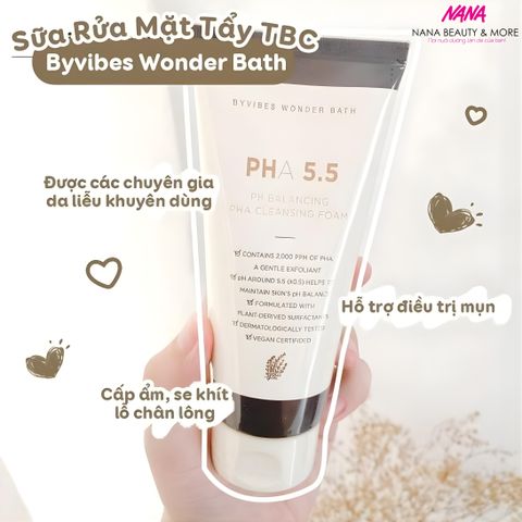 Sữa Rửa Mặt BYVIBES Wonder Bath PHA 5.5 - Tẩy Tế Bào Chết, Làm Sạch Sâu, Cung Cấp Độ Ẩm, 130ml - Chăm Sóc Da Mặt Hàn Quốc
