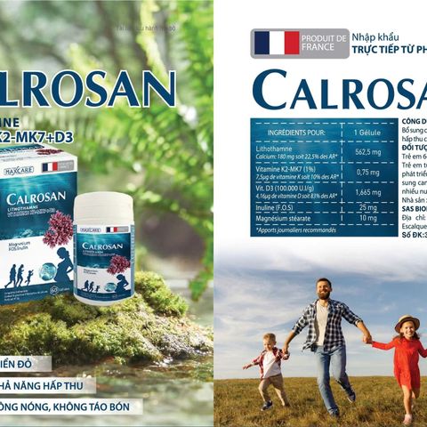 Viên uống CALROSAN Bổ sung Canxi, Vitamin D3, K2 - Hỗ trợ xương răng chắc khỏe, Phát triển chiều cao, Hộp 60 viên