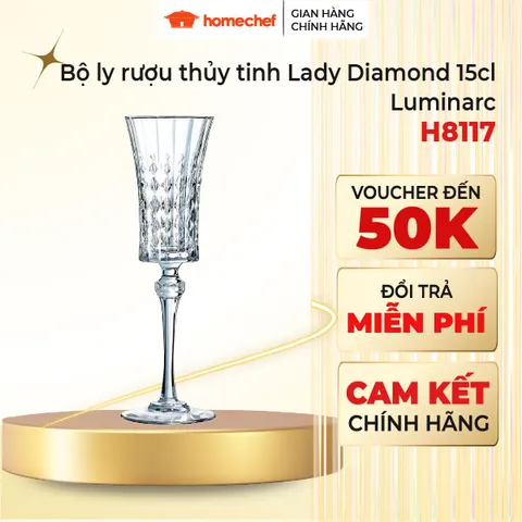 Bộ ly thủy tinh pha lê Champagne Lady Diamond 150ml - 2 chiếc, cao cấp, an toàn máy rửa bát, nhập khẩu Pháp, hoàn hảo cho rượu vang