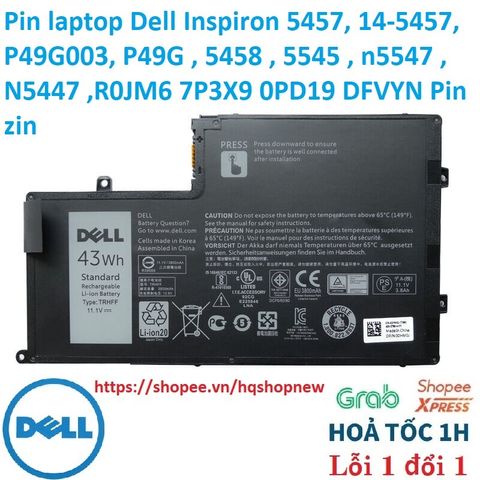 Pin Laptop Dell Inspiron 5457 Zin Đen - Pin Chính Hãng 43W Cho Model 14-5457, P49G003, 5458, 5545, N5547, N5447, R0JM6, 7P3X9, 0PD19, DFVYN