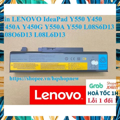 Pin Laptop LENOVO IdeaPad Y550 Y450 Y450A Y450G L08S6D13 L08O6D13 - Chính Hãng 100%, Bảo Hành Đổi Mới, 6 Cell, Màu Đen