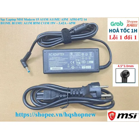 Sạc Laptop MSI Modern 15 A11M A11MU A5M  A5M-072 14 B11ML B11MU A11M B5M C11M 19V - 3.42A - 65W PHỤ KIỆN LAPTOP