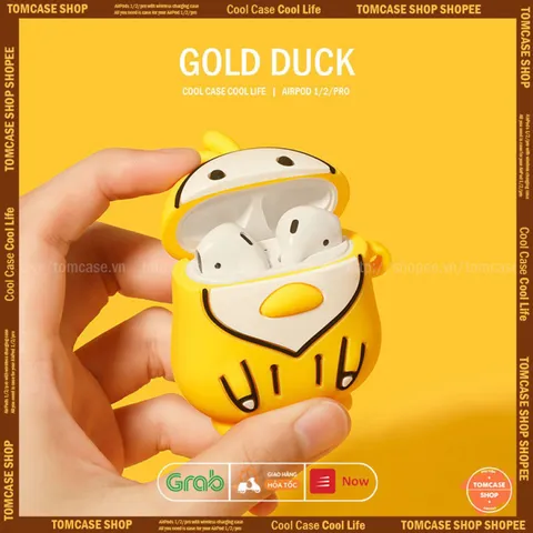 🔜 [ ᴄᴀꜱᴇ ᴀɪʀᴘᴏᴅ ] Case Airpod Vỏ Bọc Airpods ( Vịt trắng áo vàng ) Cho Hộp Sạc Tai Nghe AirPods 1 2 Bằng Silicon Dẻo Si