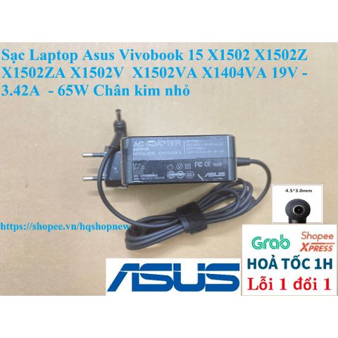 Sạc Laptop Asus Vivobook 15 (X1502, X1502Z, X1502ZA, X1502V, X1502VA, X1404VA) 19V 3.42A 65W - Chân kim nhỏ, Phụ kiện chính hãng