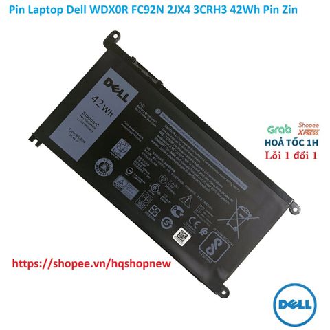 Pin Laptop Dell WDX0R FC92N 2JX4 3CRH3 42Wh Chính Hãng - Phụ Kiện Laptop Đen, Pin Zin, Bảo Hành Nhanh, Chất Lượng Cao