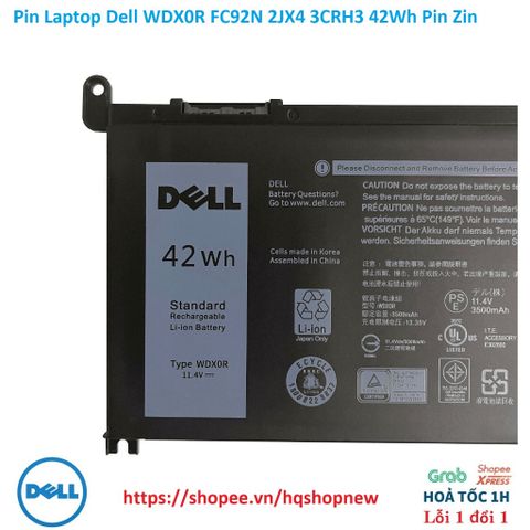 Pin Laptop Dell WDX0R FC92N 2JX4 3CRH3 42Wh Chính Hãng - Phụ Kiện Laptop Đen, Pin Zin, Bảo Hành Nhanh, Chất Lượng Cao