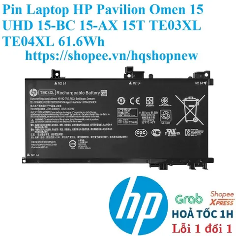 [Pin zin] Pin Laptop HP Pavilion Omen 15 UHD 15-BC 15-AX 15T TE03XL TE04XL 61.6Wh PHỤ KIỆN LAPTOP