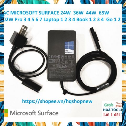 Sạc Microsoft Surface 24W/36W/44W/65W/102W/127W cho Pro 3/4/5/6/7/8/9, Laptop, Book, Go - Phụ kiện chính hãng, mới 100%