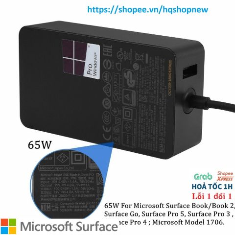 Sạc Microsoft Surface 24W/36W/44W/65W/102W/127W cho Pro 3/4/5/6/7/8/9, Laptop, Book, Go - Phụ kiện chính hãng, mới 100%