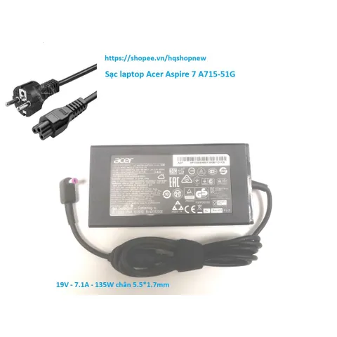 Sạc laptop Acer Aspire 7 A715-51G, A715-71G-52WP 19V - 7.1A - 135W Chân 5.5 1.7 mm PHỤ KIỆN LAPTOP
