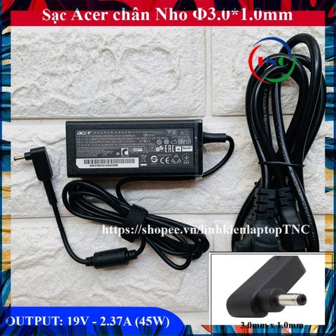 Sạc Laptop Acer Chân Nhỏ 19V 2.37A Hàng Chính Hãng Phù Hợp Với V3-331, V3-371, V3-372 - Phụ Kiện Laptop Đen 45W