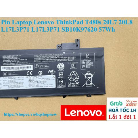Pin Laptop Lenovo ThinkPad T480s 57Wh Li-ion 11.58V - Thay thế cho 20L7, 20L8, L17L3P71 - Hàng ZIN mới 100%