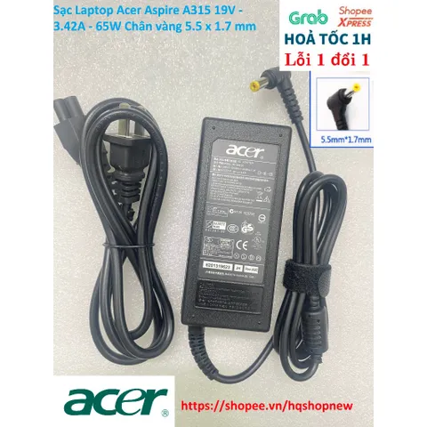 [Sạc zin] Sạc Laptop Acer Aspire A315 19V - 3.42A - 65W Chân vàng 5.5 x 1.7 mm PHỤ KIỆN LAPTOP