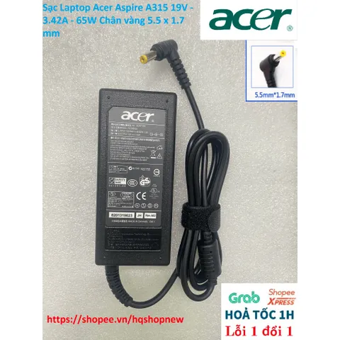 [Sạc zin] Sạc Laptop Acer Aspire A315 19V - 3.42A - 65W Chân vàng 5.5 x 1.7 mm PHỤ KIỆN LAPTOP