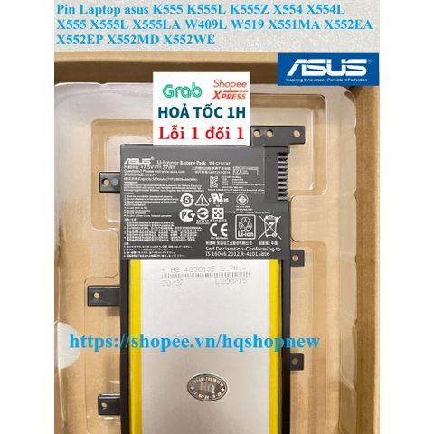Pin Laptop Asus Chính Hãng K555 K555L K555Z W409L W519 X551MA X552EA X552EP - Đen, Bảo Hành 100% - Sản Phẩm Mới 100%