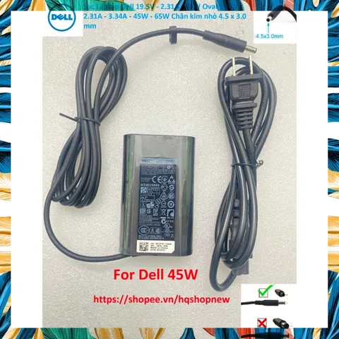 [Sạc zin] Sạc Laptop Dell 19.5V - 2.31A - 45W Oval Chân kim nhỏ 4.5 x 3.0 mm PHỤ KIỆN LAPTOP