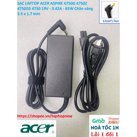 [Sạc zin] SẠC LAPTOP ACER ASPIRE 4750G 4750Z 4750ZG 4750 19V - 3.42A - 65W Chân vàng 5.5 x 1.7 mm PHỤ KIỆN LAPTOP